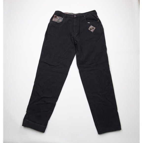 Deadstock Vtg 90s Streetwear Mens 38x35 Baggy Fit Paisley Flip Cuff Denim Jeans